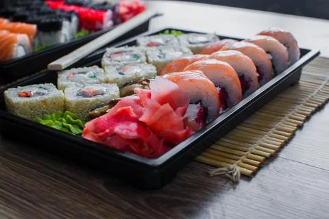 Sushi rolls in the package Stock Photos