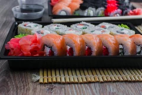 Sushi rolls in the package Stock Photos