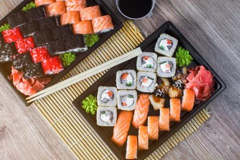 Sushi rolls in the package Stock Photos