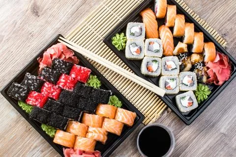 Sushi rolls in the package Stock Photos