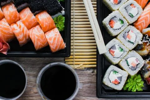 Sushi rolls in the package Stock Photos