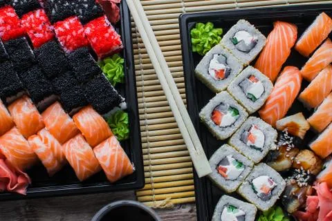 Sushi rolls in the package Stock Photos