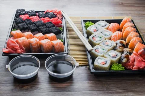 Sushi rolls in the package Stock Photos