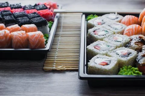 Sushi rolls in the package Stock Photos
