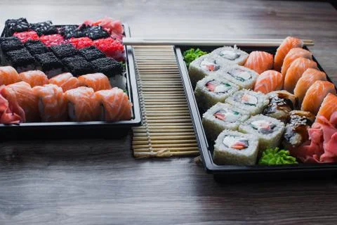 Sushi rolls in the package Stock Photos
