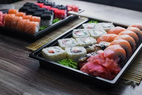 Sushi rolls in the package Stock Photos