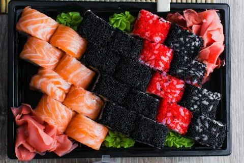 Sushi rolls in the package Stock Photos