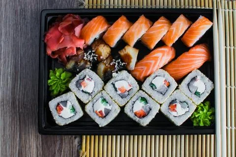 Sushi rolls in the package Stock Photos