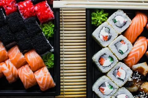 Sushi rolls in the package Stock Photos