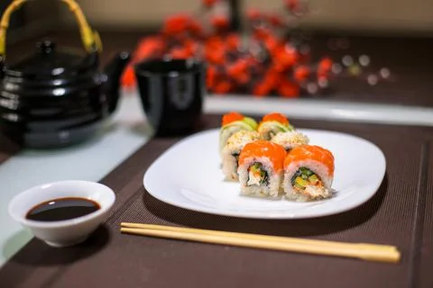Sushi rolls on the plate Stock Photos