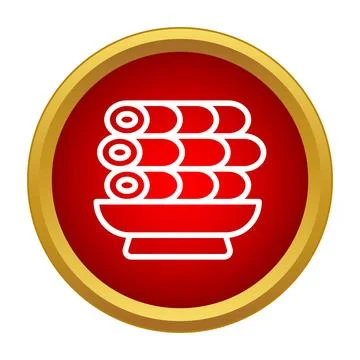 Sushi rolls on plate in red circle round icon Stock Illustration