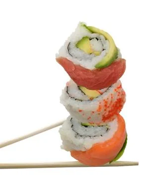 Sushi rolls with red fish and avocado Stock Illustration