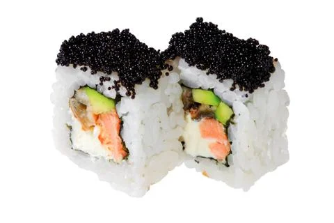 Sushi rolls with salmon, eel, cheese, avocado Stock Photos