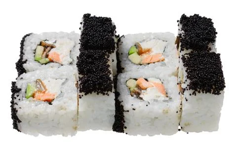 Sushi rolls with salmon, eel, cheese, avocado Stock Photos