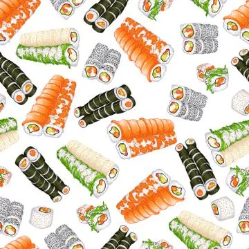 Sushi rolls seamless pattern Stock Illustration