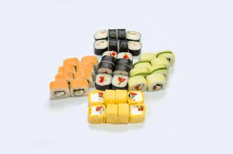 Sushi, rolls, sets, on a white background Stock Photos