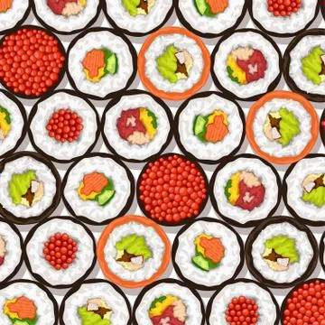 Sushi rolls with shadow on white Stock Illustration