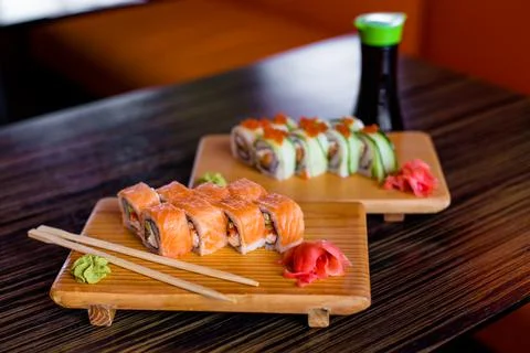 Sushi rolls at the table. Stock-Fotos