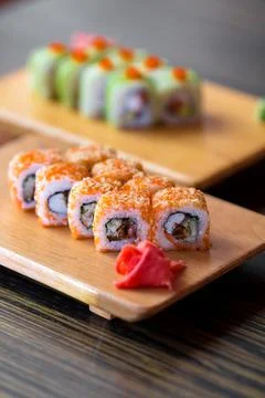 Sushi rolls on the table Stock Photos