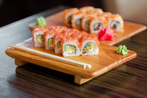 Sushi rolls on the table Stock Photos