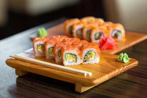 Sushi rolls on the table Stock Photos