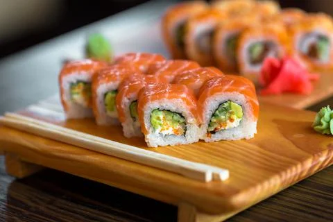 Sushi rolls on the table Stock Photos