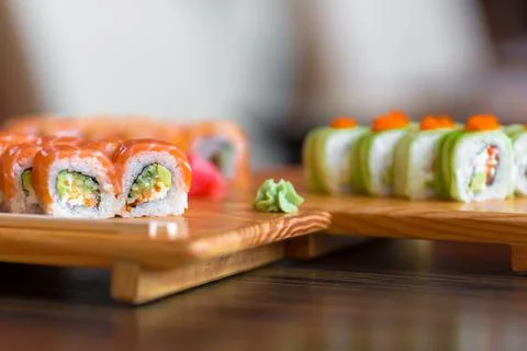 Sushi rolls on the table Stock Photos