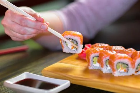 Sushi rolls on the table Stock Photos