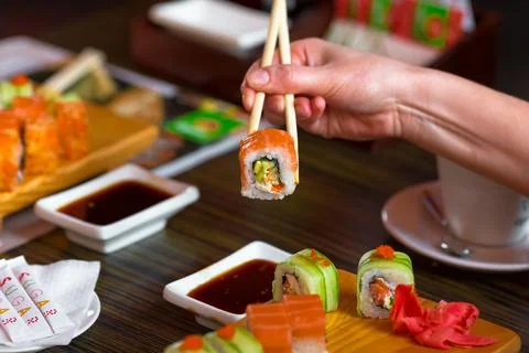 Sushi rolls on the table Stock Photos