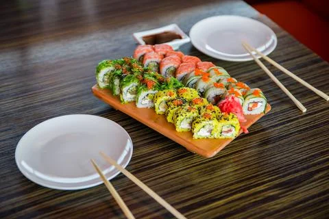 Sushi rolls on the table Stock Photos