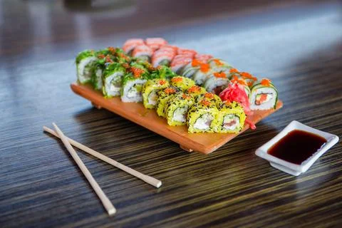 Sushi rolls on the table Stock Photos