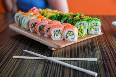 Sushi rolls on the table Stock Photos