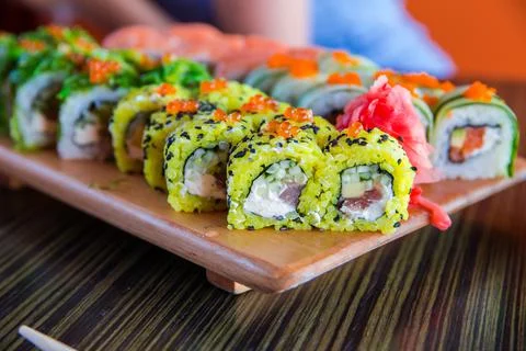 Sushi rolls on the table Stock Photos