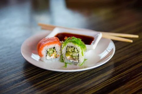 Sushi rolls on the table Stock Photos