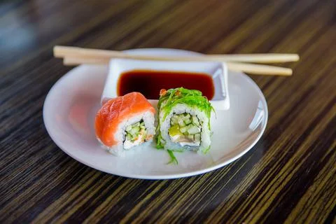 Sushi rolls on the table Stock Photos