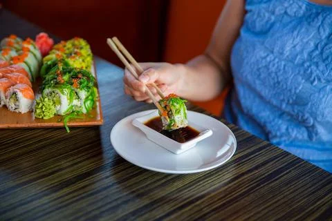 Sushi rolls on the table Stock Photos