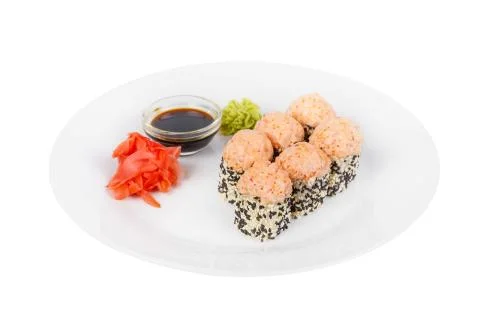 Sushi, rolls on a white isolated background Stock Photos