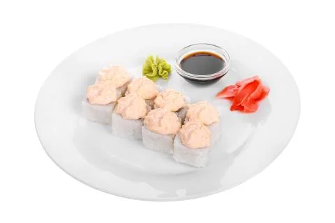 Sushi, rolls on a white isolated background Stock Photos