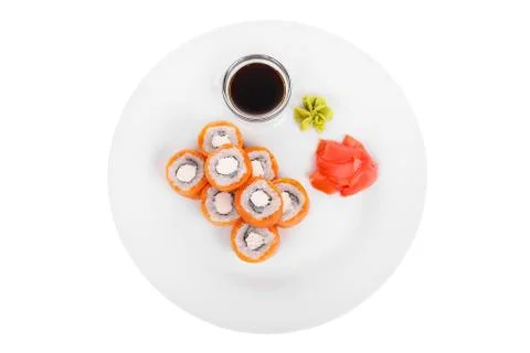 Sushi, rolls on a white isolated background Stock Photos