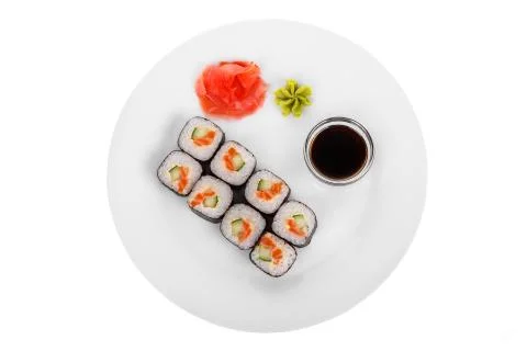 Sushi, rolls on a white isolated background Stock Photos