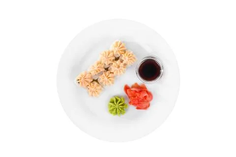 Sushi, rolls on a white isolated background Stock Photos
