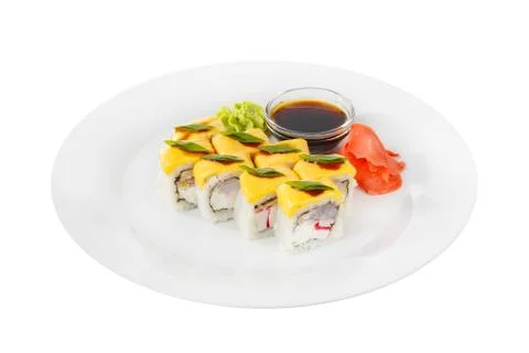 Sushi, rolls on a white isolated background Stock Photos