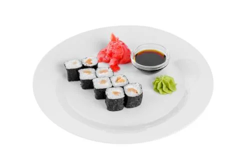 Sushi, rolls on a white isolated background Stock Photos