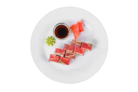 Sushi, rolls on a white isolated background Stock Photos