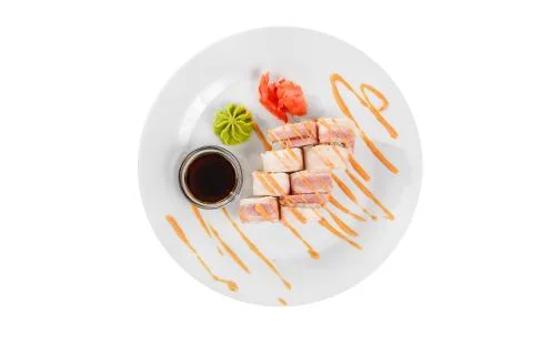 Sushi, rolls on a white isolated background Stock Photos