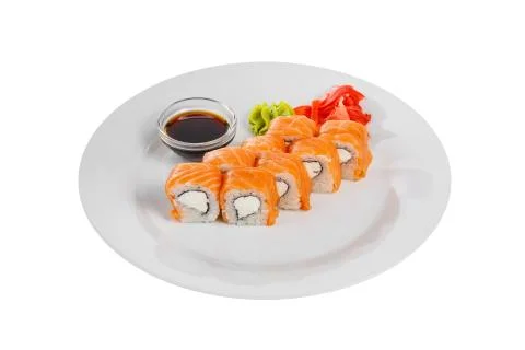 Sushi, rolls on a white isolated background Stock Photos