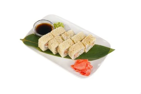 Sushi, rolls on a white isolated background Stock Photos