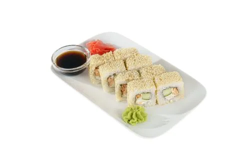Sushi, rolls on a white isolated background Stock Photos