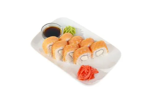 Sushi, rolls on a white isolated background Stock Photos