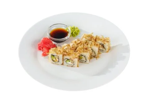 Sushi, rolls on a white isolated background Stock Photos